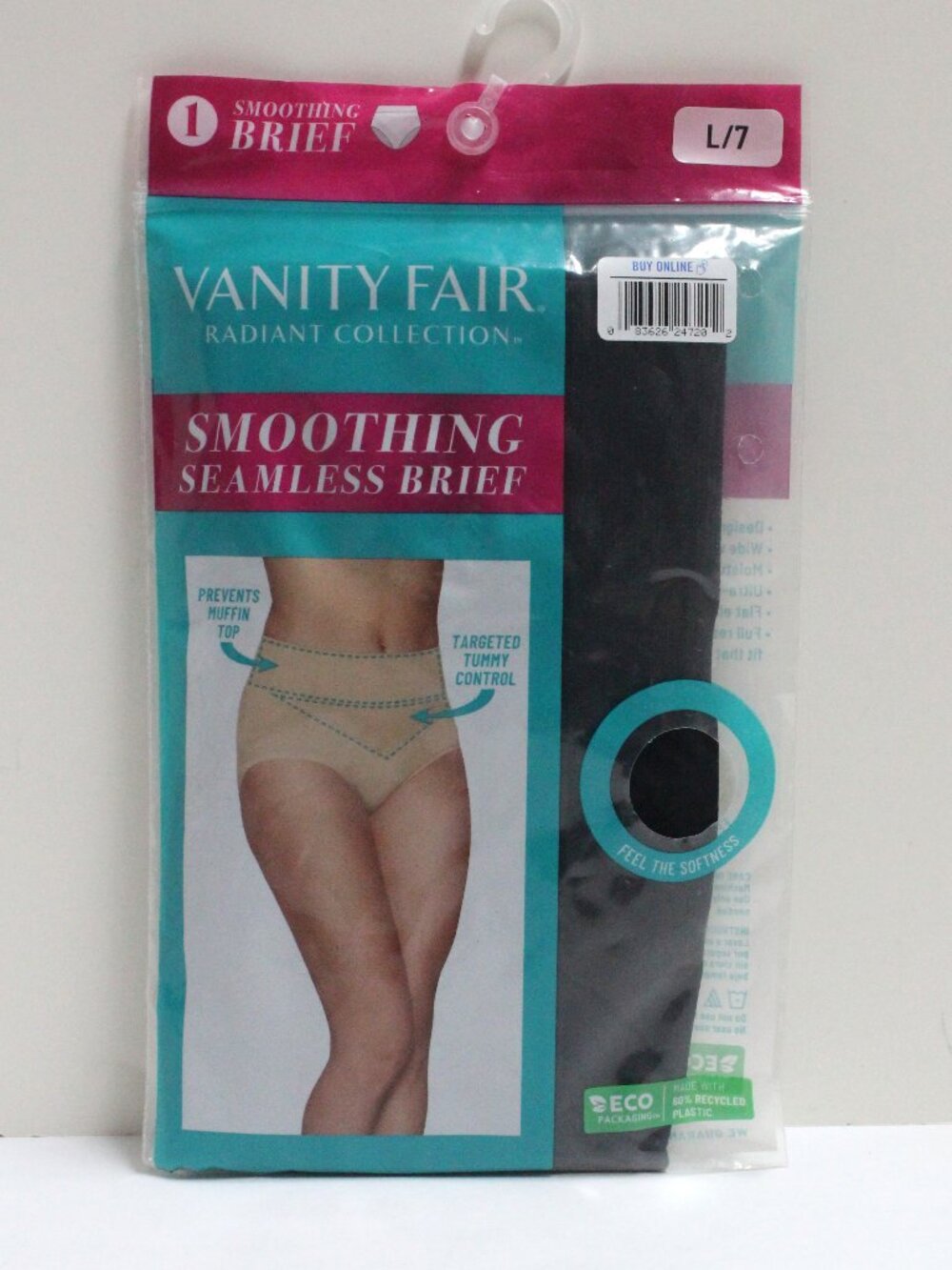 NWT Vanity Fair Radiant Collection L/7 Black Smoothing Seamless Brief